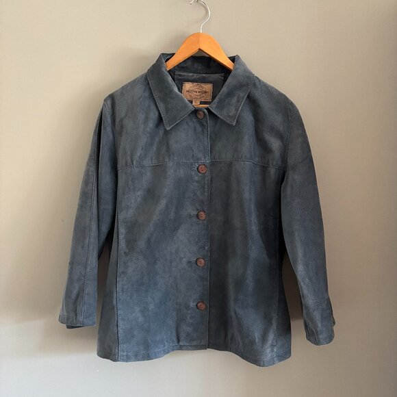 Vintage Hydrangea Blue Suede Jacket - Picture 1 of 10
